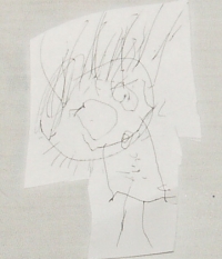 Hayden has drawn Rachel. The spots on her tummy show where her diaper leaked.